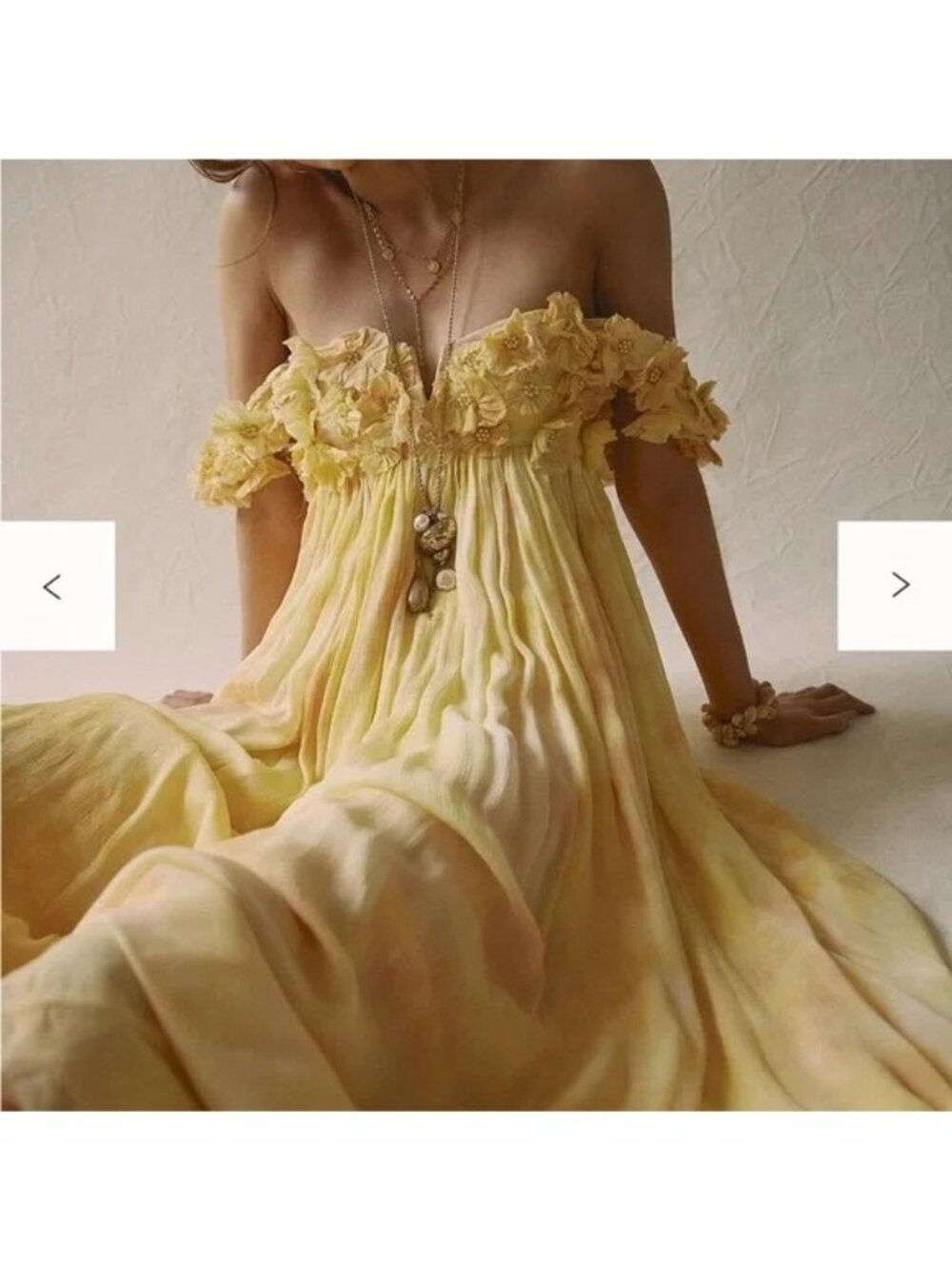 Free People Yellow Off-Shoulder Floral Maxi Dress